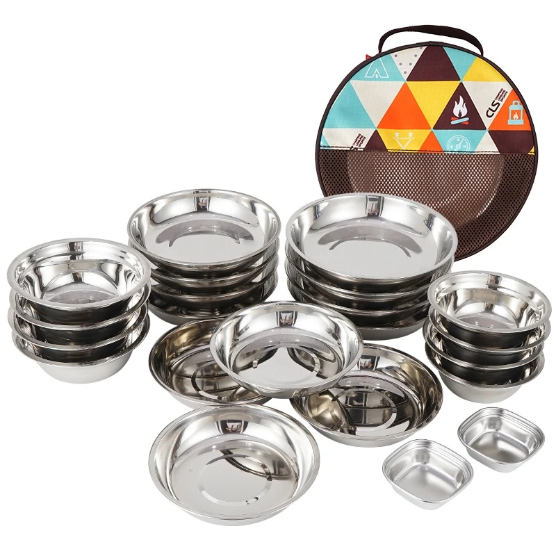 Camping Cooking Dining Set - ชุดจานชามอาหารแบบพกพาสำหรับทำอาหารตั้งแคมป์ใน17/22กลางแจ้งชุดจานชามหม้อซุปสำหรับตั้งแคมป์ด้วยตนเองถาดบาร์บีคิว