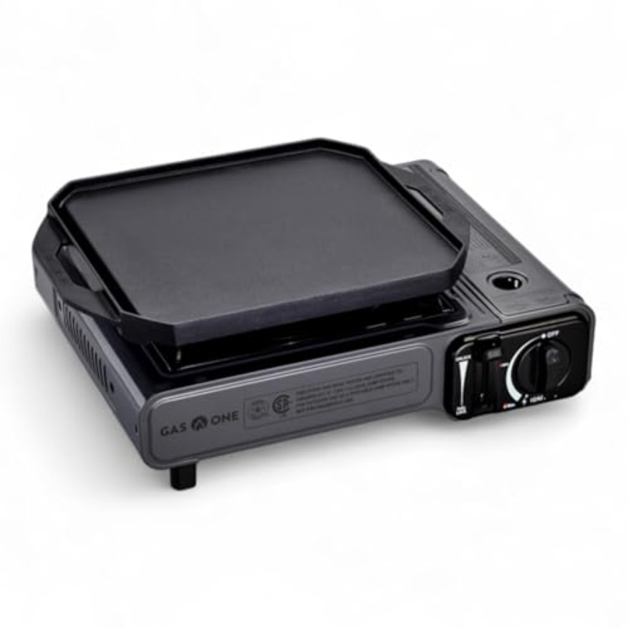 Camping Cooking Flat Top - เตาแก๊สบิวเทน GasOne GS-1000G-KIT พร้อมเตาปิ้งย่างแบบแบนในตัว ใช้กับเต็นท์สำหรับตั้งแคมป์ เหมาะสำหรับทำอาหาร