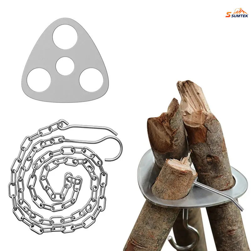 Camping Hiking Cooking - สแตนเลสแบบพกพา Camping ขาตั้งกล้องแขวนโซ่ปรับได้,แคมป์ไฟกลางแจ้งทําอาหารพร้อมตะขอ,โซ่สําหรับปิคนิค BBQ
