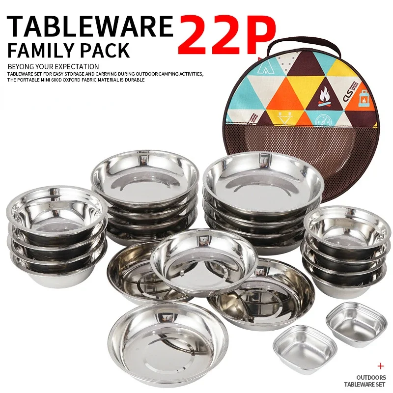 Camping Cooking Dining Set - ชุดจานชามพกพาสำหรับทำอาหารแคมป์ปิ้ง CLS 22 ชิ้น ชุดอุปกรณ์รับประทานอาหารสำหรับแคมป์ปิ้งกลางแจ้ง จานบาร์บีคิวสำหรับเดินทาง